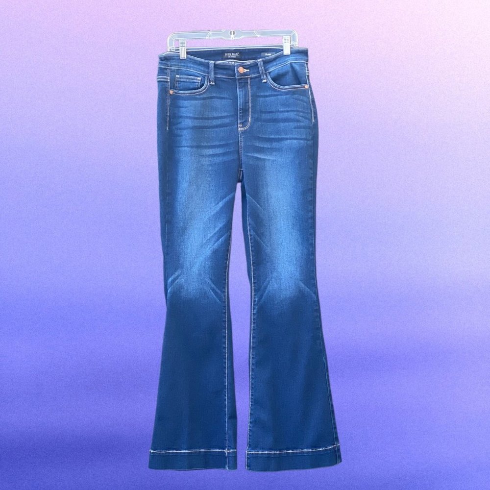 Judy Blue Flare Haven Contrast Dark Denim Jeans Womens